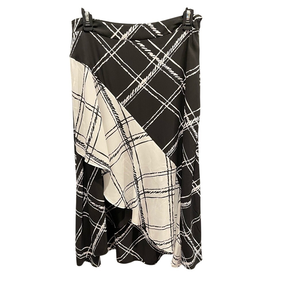 Nine West Ruffle Front Asymmetrical Midi Skirt‎ women 10 black office business